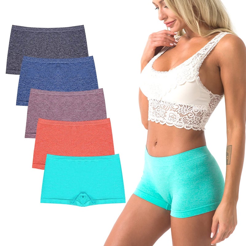 DEEP TOUCH Womenâ€™s Boyshort Underwear Seamless Panties Stretch Boxer Panty Breathable No Show Boxer Briefs 5 Pack - Image 1